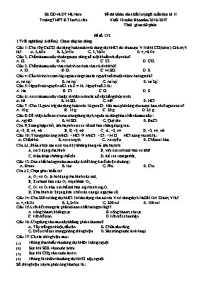 Bộ đề thi khảo sát chất lượng 8 tuần học kì II môn Hóa học 10 - Năm học 2016-2017 - Trường THPT B Thanh Liêm